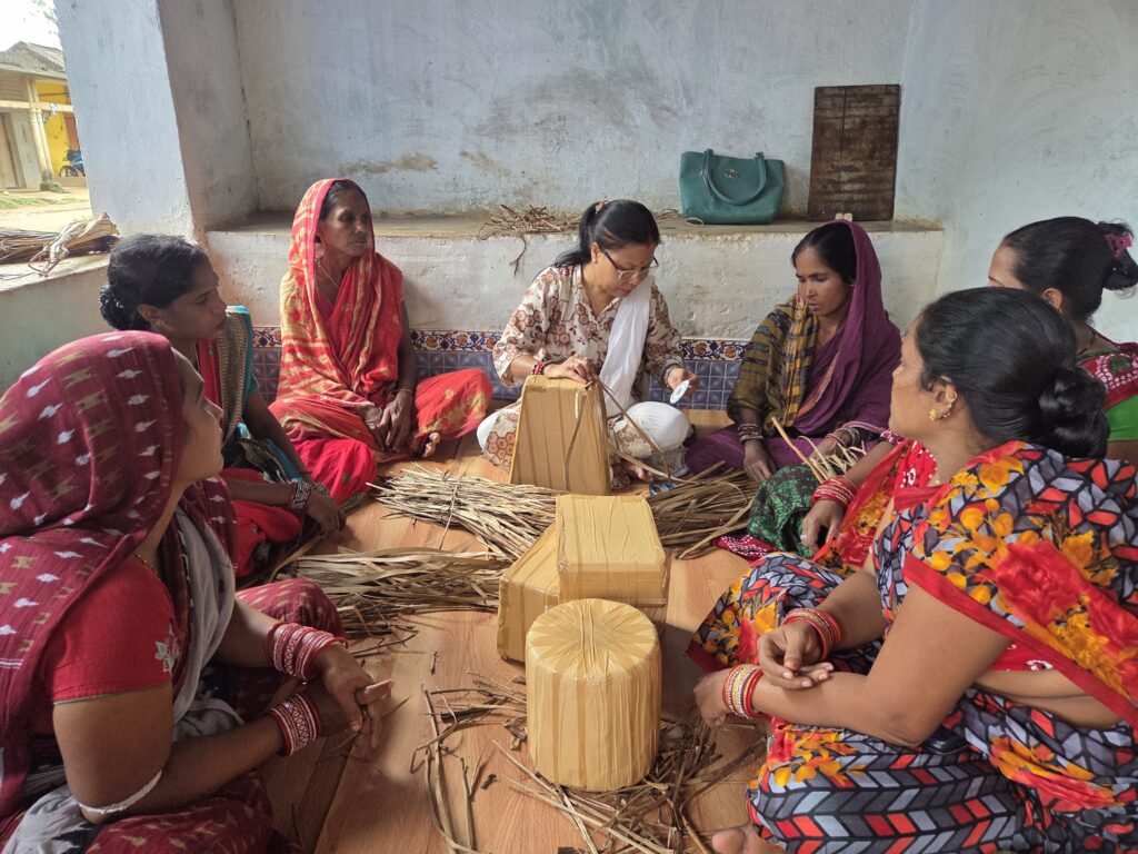 Second Training Session where the women learn advanced skills to turn Water Hyacinth into products like baskets and bags