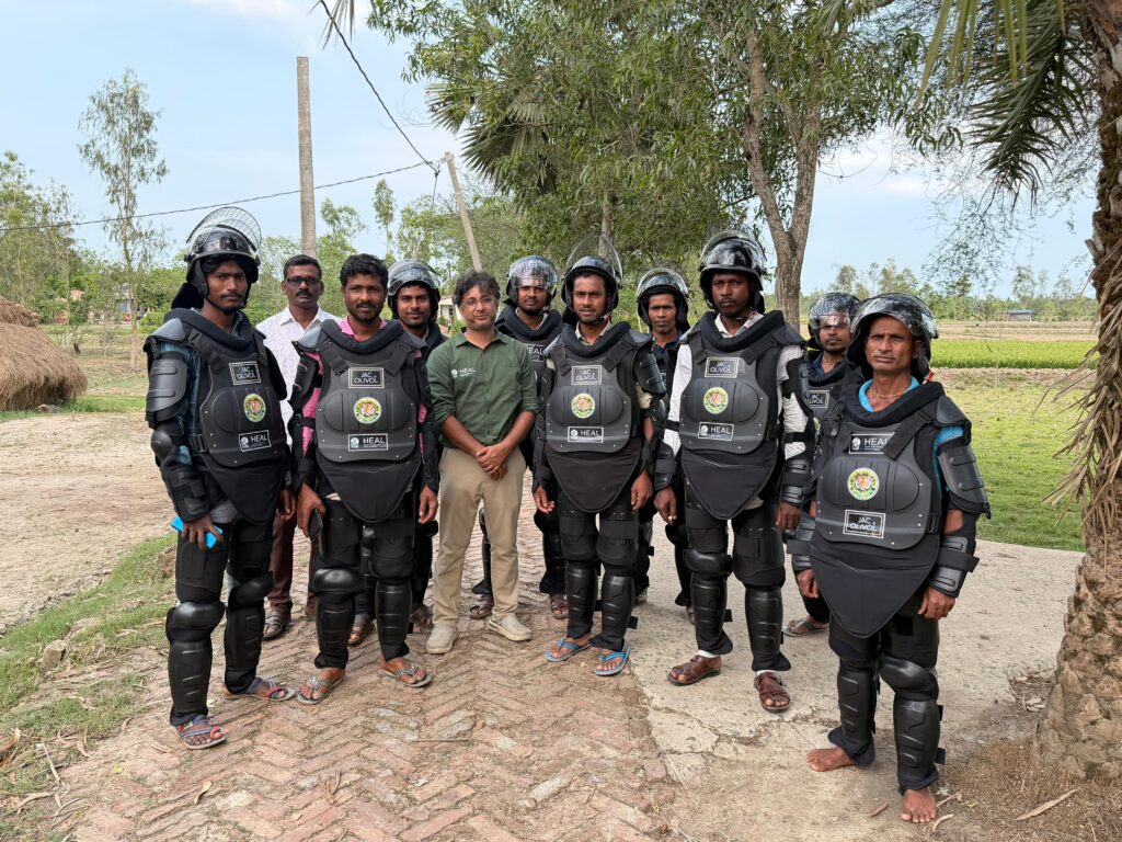 Kultali's Tiger Response Team wearing the Tiger Protective Gear given by HEAL 